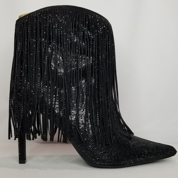 International Concepts Rhinestone Fringed Heeled Booties Size 6.5  Black NWT - Picture 4 of 7